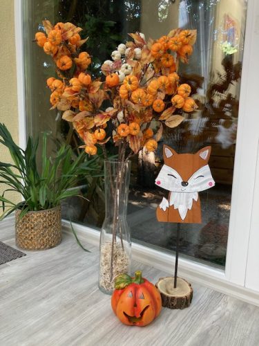 Tökös ág levelekkel 85 cm, ősz dekoráció - fehér