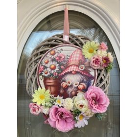Ajtódísz tavaszi manóval, 30 cm - rózsaszín