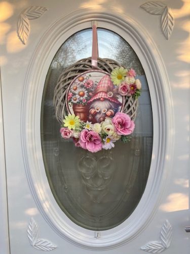 Ajtódísz tavaszi manóval, 30 cm - rózsaszín