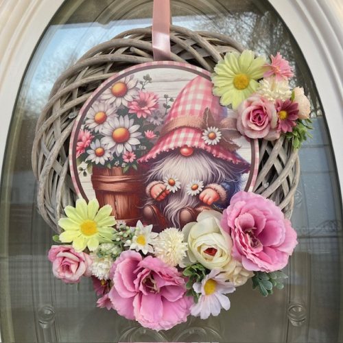 Ajtódísz tavaszi manóval, 30 cm - rózsaszín