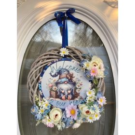 Ajtódísz tavaszi manóval, 30 cm - kék