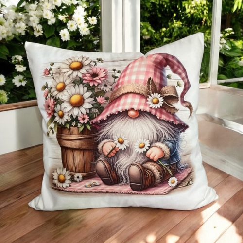 Tavaszi párnahuzat manóval és virágokkal I.