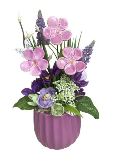 Tavaszi asztaldísz kerámia ibolyával II.