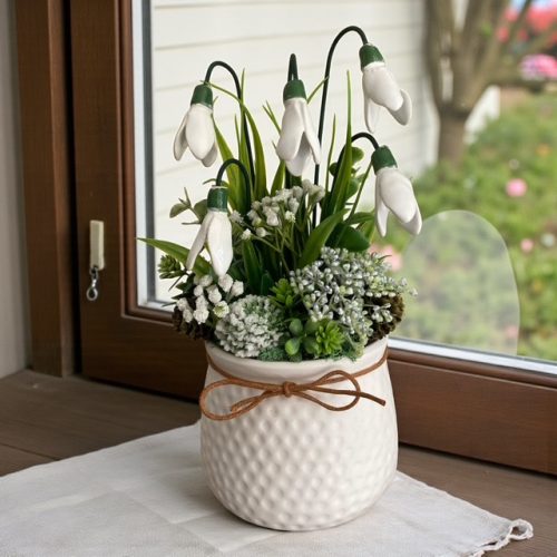 Asztaldísz 5 szál kerámia hóvirággal