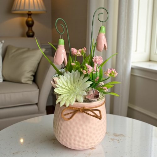 Asztaldísz kerámia hóvirággal - rózsaszín