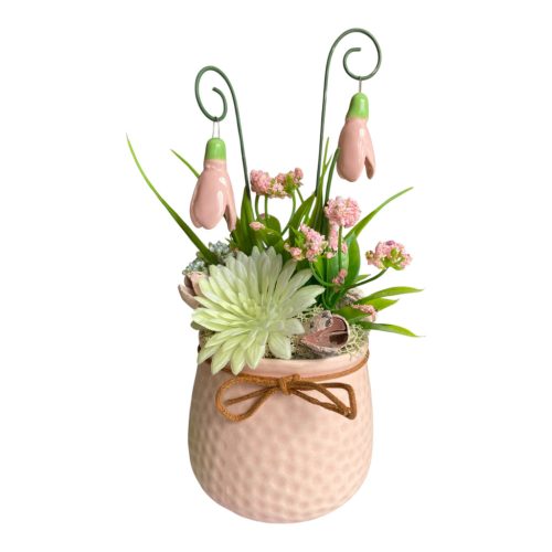 Asztaldísz kerámia hóvirággal - rózsaszín