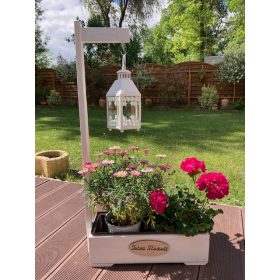 Virágláda - Fa kerti virágláda  lámpással, fehér