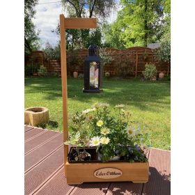 Virágláda - Fa kerti virágláda  lámpással, dióbarna