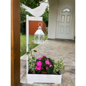 Madárkás virágláda lámpással - fehér