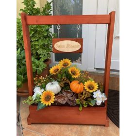 Virágláda - Fa kerti virágláda táblás, sötétbarna