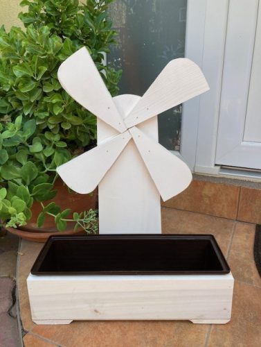 Virágláda - Fa kerti virágláda - malom, fehér