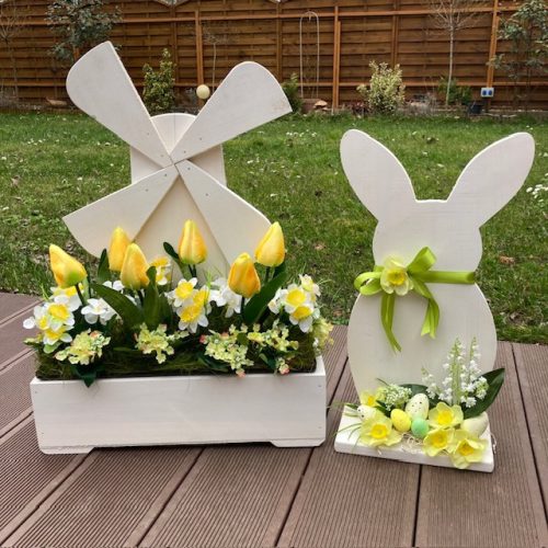 Virágláda - Fa kerti virágláda - malom, fehér