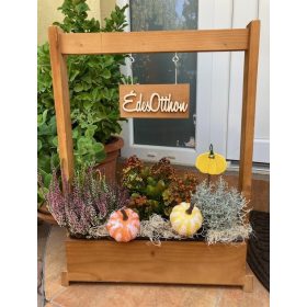 Virágláda - Fa kerti virágláda táblás, dióbarna