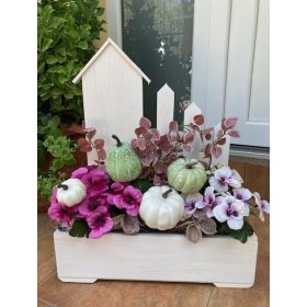 Virágláda - Fa kerti virágláda - házikó, fehér