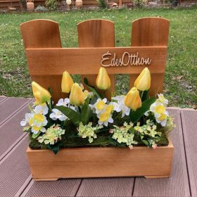 Virágláda - Fa kerti virágláda - kerítés, dióbarna