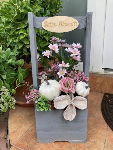 Virágláda - Fa kerti virágláda  kocka aljú, szürke