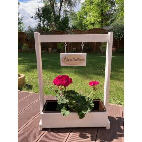 Virágláda - Fa kerti virágláda táblás, fehér