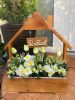 Virágláda - Fa kerti virágláda; házikó táblával - dióbarna
