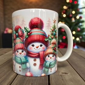 Karácsonyi bögre hóember családdal H1