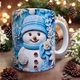 Karácsonyi bögre hóemberrel - kék 3 dl