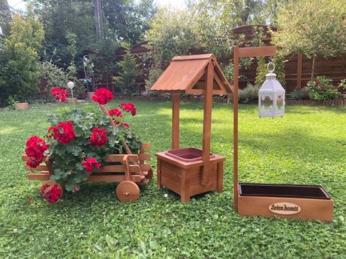 Kerti dekoráció - szett 52. Ültető betétes kút+szekér+lámpás virágláda