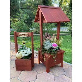   Kerti dekoráció - szett 55.B. Ültető betétes kút+kocka virágláda - cseresznye