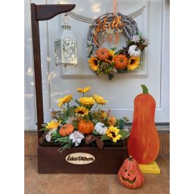   3 RÉSZES Őszi napraforgós szett, ajtódísz 35 cm+virágláda betét+AJÁNDÉK VIRÁGLÁDA