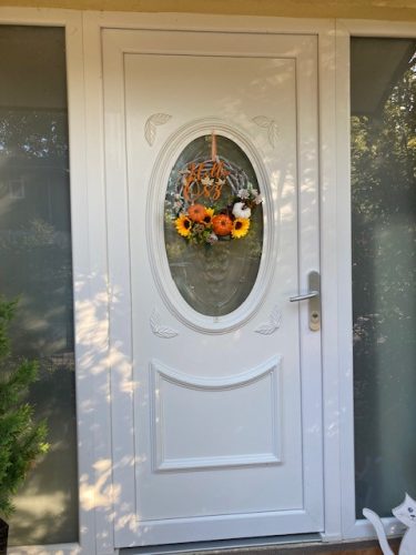 3 RÉSZES Őszi napraforgós szett, ajtódísz 35 cm+virágláda betét+AJÁNDÉK VIRÁGLÁDA